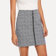 Shein Zip Up Front Checked Skirt