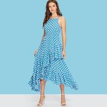 Shein Polka Dot Print Asymmetrical Flounce Hem Cami Dress