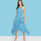 Shein Polka Dot Print Asymmetrical Flounce Hem Cami Dress