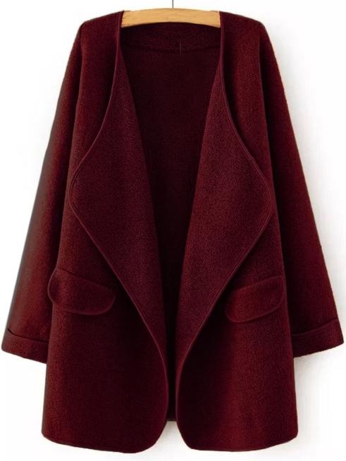 Shein Burgundy Collarless Pockets Coat