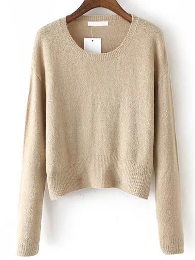 Shein Apricot Round Neck Long Sleeve Crop Knitwear