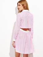 Shein Pink Contrast Collar And Cuff Open Back Shirt Dress