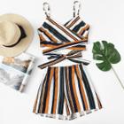 Shein Striped Cross Cami Top With Shorts