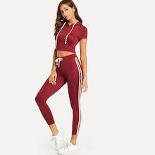 Shein Striped Hooded Tee & Leggings Set