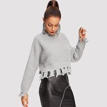 Shein Drop Shoulder Ripped Crop Jumper