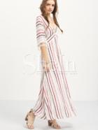Shein Multicolor Striped Half Sleeve V Neck Maxi Dress
