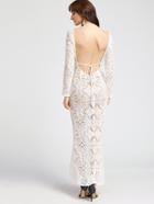 Shein White Scoop Back Hollow Out Embroidered Lace Dress