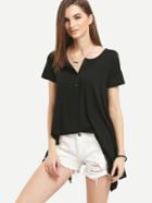 Shein Buttoned Front Asymmetric T-shirt