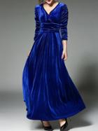 Shein Blue V Neck Velvet Maxi Dress