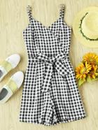 Shein Wrap Bow Tie Front Checked Cami Romper