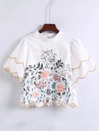 Shein Scalloped Trim Embroidered Detail Blouse