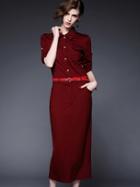 Shein Win Red Round Neck Half Sleeve Drawstring Pockets Dress