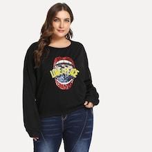 Shein Plus Contrast Sequin Letter Pullover