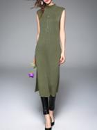 Shein Green Sleeveless Knit Split Dress