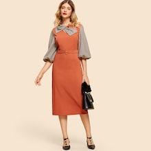 Shein Twist Up Belted Plaid Dress