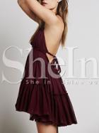 Shein Burgundy Halter Backless Pleated Dress