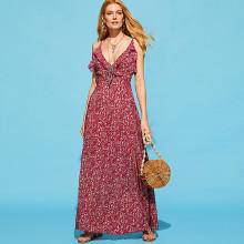 Shein Ruffle Trim Calico Wrap Cami Dress