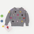 Shein Toddler Girls Raglan Sleeve Pom Pom Detail Sweater
