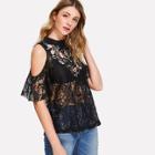 Shein Flower Embroidered Open Shoulder Lace Top