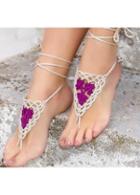 Rosewe Purple Flower Decorated Hollow Out Barefoot Sandal