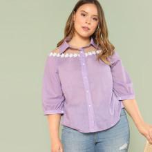 Shein Plus Mesh Insert Applique Shirt