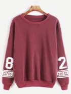 Shein Burgundy Varsity Print Drop Shoulder Sweatshirt