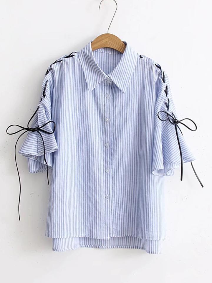 Shein Lace Up Sleeve High Low Blouse