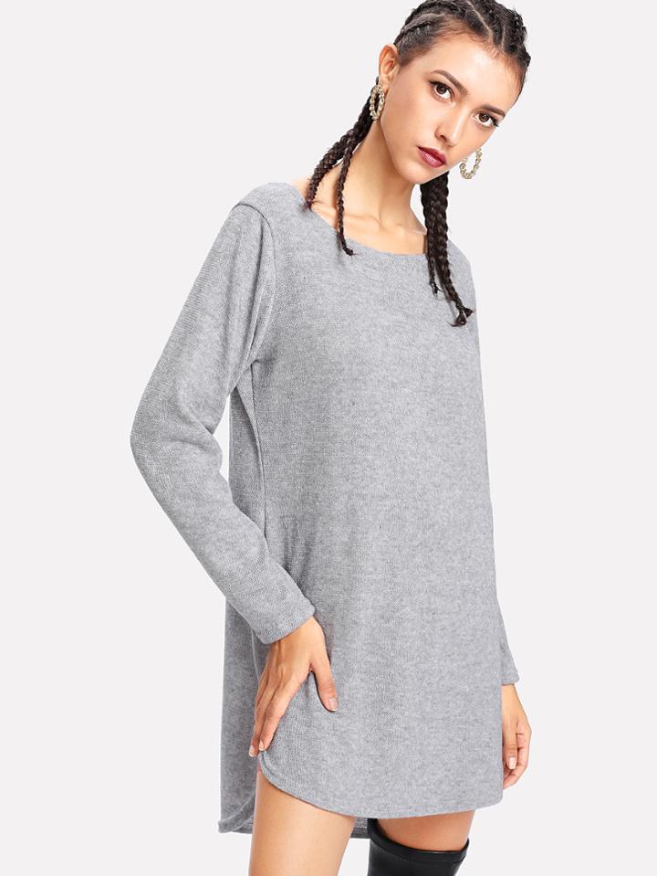 Shein High Low Dolphin Hem Marled Knit Dress