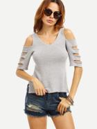 Shein Grey Cutout Sleeve Split Side Knitted T-shirt