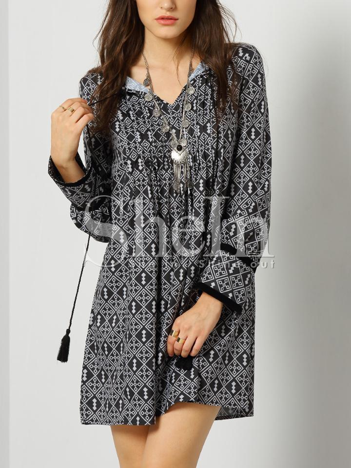 Shein Vintage Print Dress With Fringe