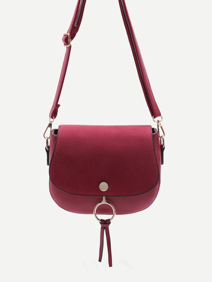 Shein Burgundy Nubuck Leather Button Closure Saddle Bag