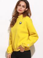 Shein Yellow Drop Shoulder Embroidered Sweatshirt