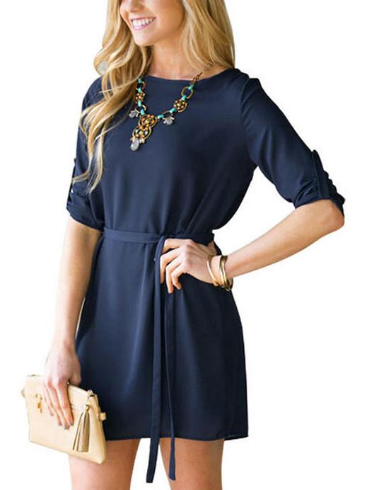 Shein Navy Round Neck Tie-waist Dress