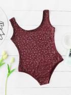 Shein Rhinestone Overlay Dot Print Swimsuit