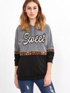 Shein Color Block Sequin Letter Detail Hoodie