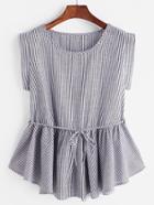 Shein Pinstripes Frill Hem Belt Top