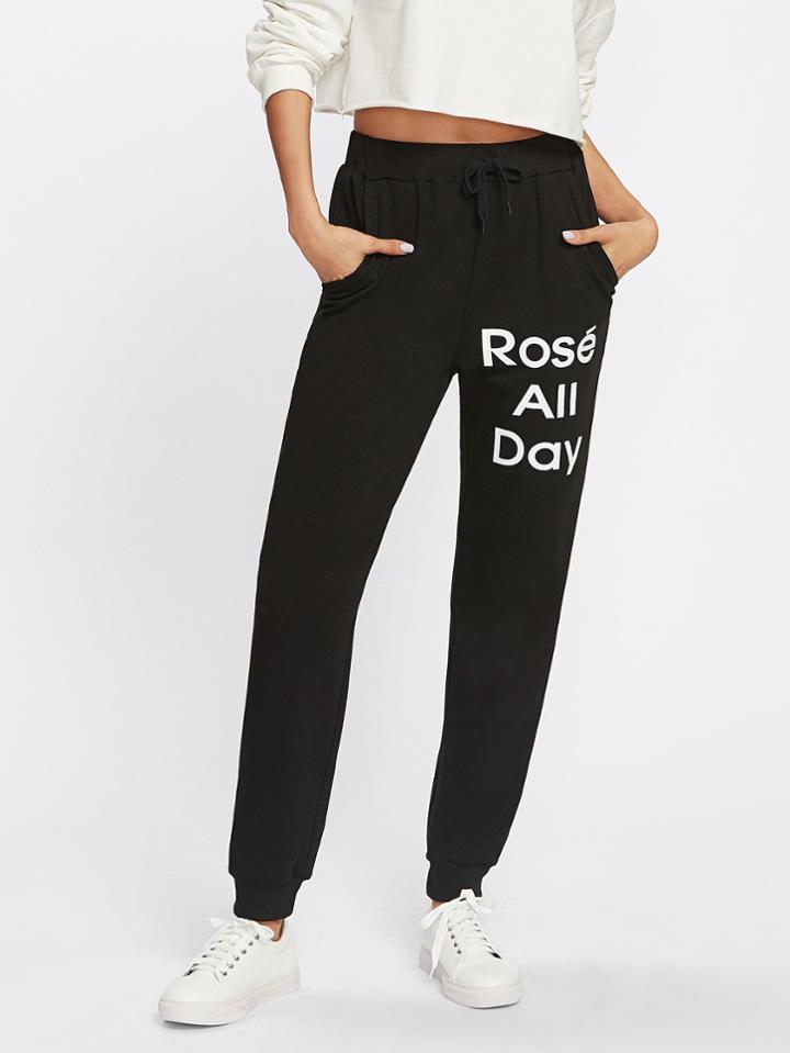 Shein Letter Print Drawstring Sweatpants