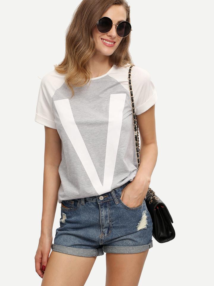 Shein Colorblock Raglan Sleeve Letter Print T-shirt
