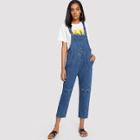 Shein Cat Embroidered Denim Overalls