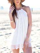 Shein White Halter Crochet Chiffon Beach Dress