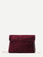 Shein Burgundy Foldover Velvet Clutch Bag With Chain