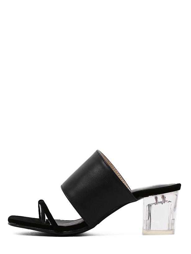 Shein Black Open Toe Leather Upper Chunky Sandals