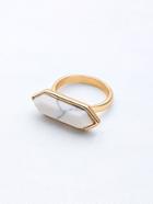 Shein Golden Trim White Geometric Turquoise Ring