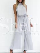 Shein Grey Sleeveless Halter Top With Tie Waist Trousers