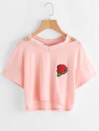 Shein Rose Patch Cut Out Neck Tee