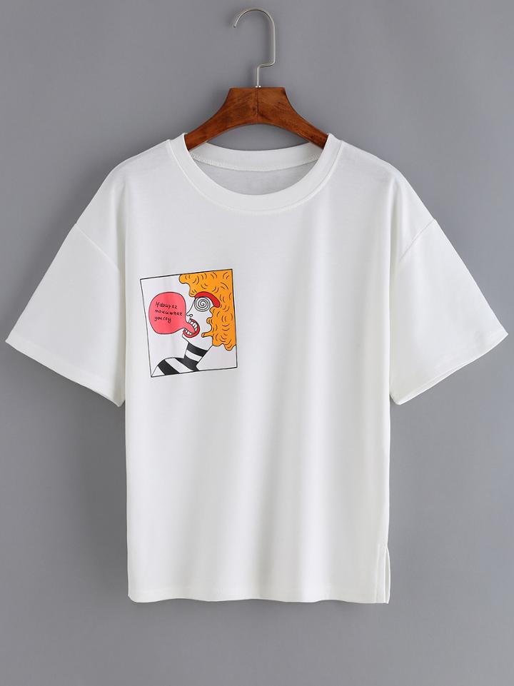 Shein White Crew Neck Clown Print T-shirt