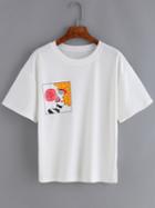 Shein White Crew Neck Clown Print T-shirt