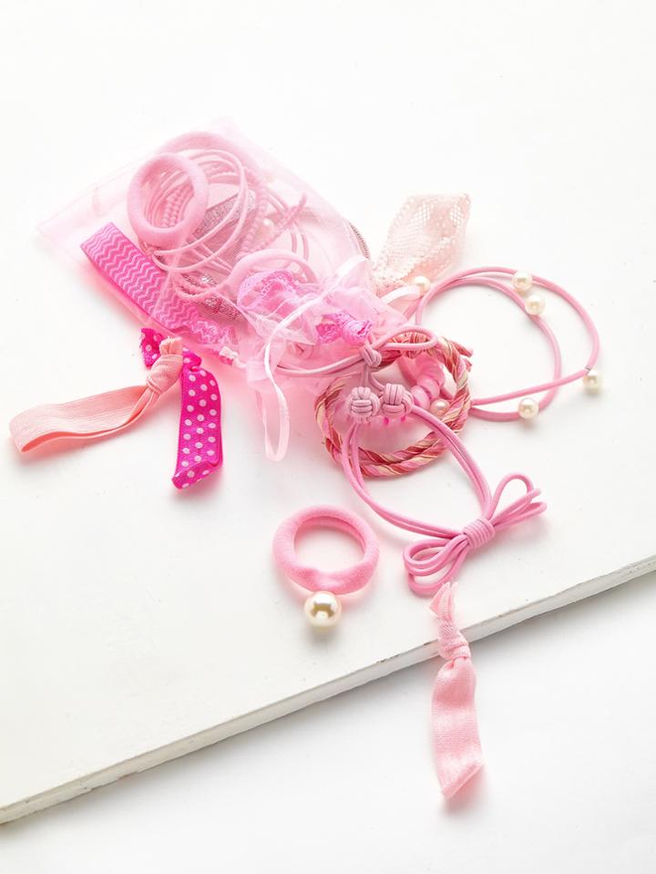 Shein Faux Pearl & Knotted Hair Tie 20pcs With Mesh Bag