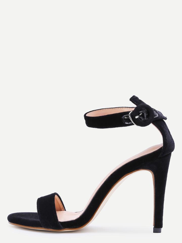 Shein Black Open Toe Ankle Strap Velvet Stiletto Sandals