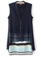 Rosewe Chic Mandarin Collar Sleeveless Navy Blue Dress For Woman
